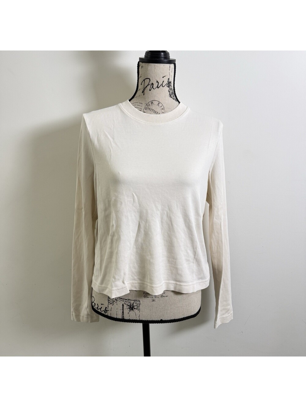 COS Women Medium Cream Long Sleeve Crew Neck Cotton T-Shirt Portugal Minimalist